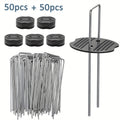 Ground Peg with 100 Pack, U-Shaped Spikes Spacer Washers Nails Spacers
