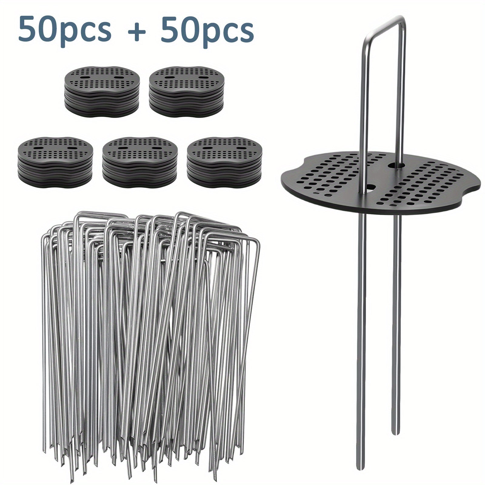 Ground Peg with 100 Pack, U-Shaped Spikes Spacer Washers Nails Spacers
