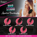 Hair Brush Set Women Piece Pink Paddle, Cushion, Round with 5 Piece - product gallery image 3