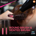 Hair Brush Set Women Piece Pink Paddle, Cushion, Round with 5 Piece - product gallery image 7