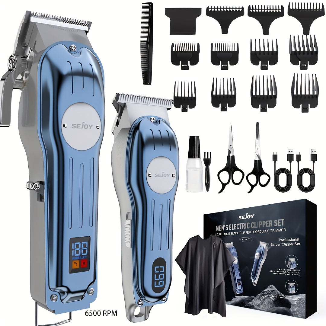 Hair Clipper Professional Cordless Clippers Men Barber with Rechargeable, Metal - Blue option