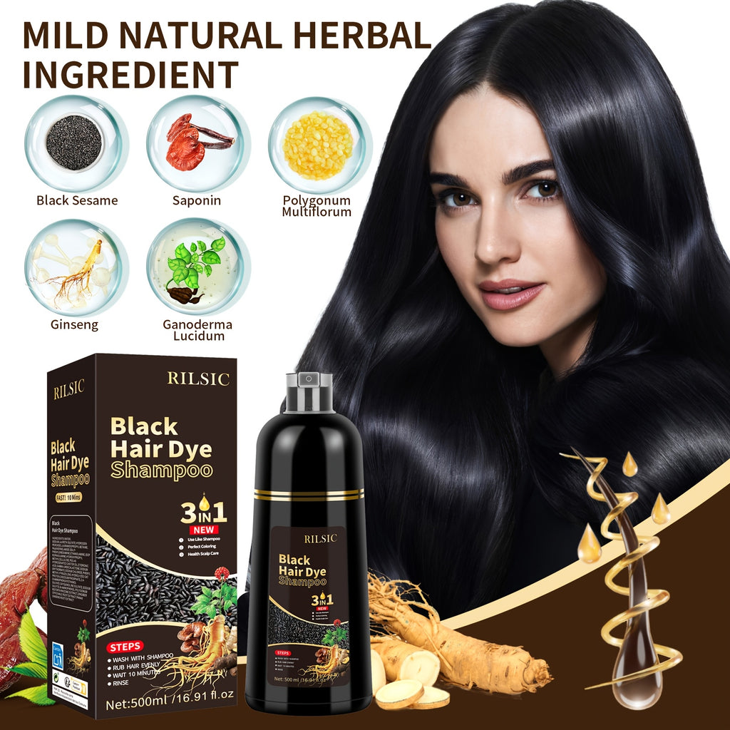 Hair Colour Shampoo Black 3-in-1 Kit with 500ml for hair, skin and beauty routines - product gallery image 13