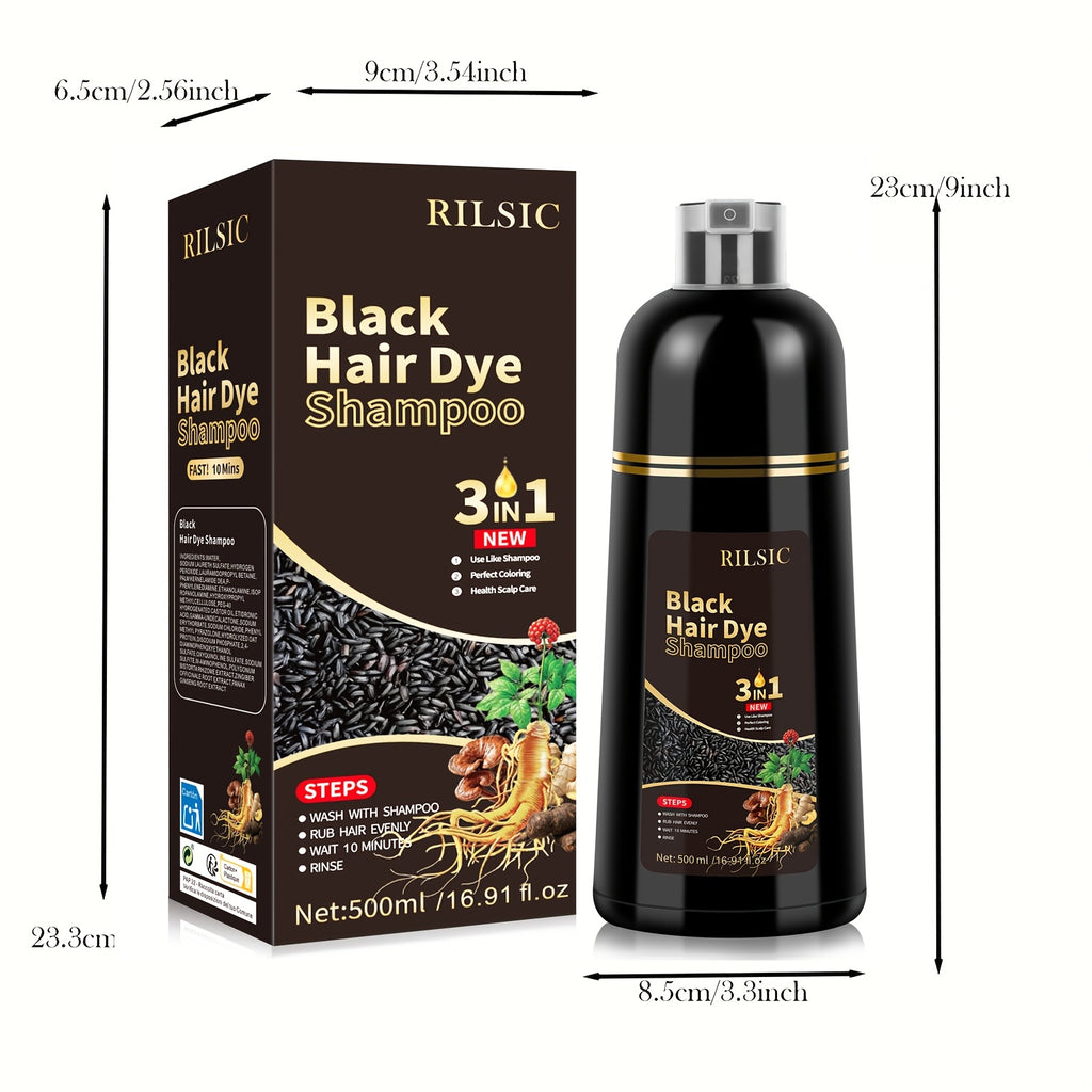 Hair Colour Shampoo Black 3-in-1 Kit with 500ml for hair, skin and beauty routines - product gallery image 3