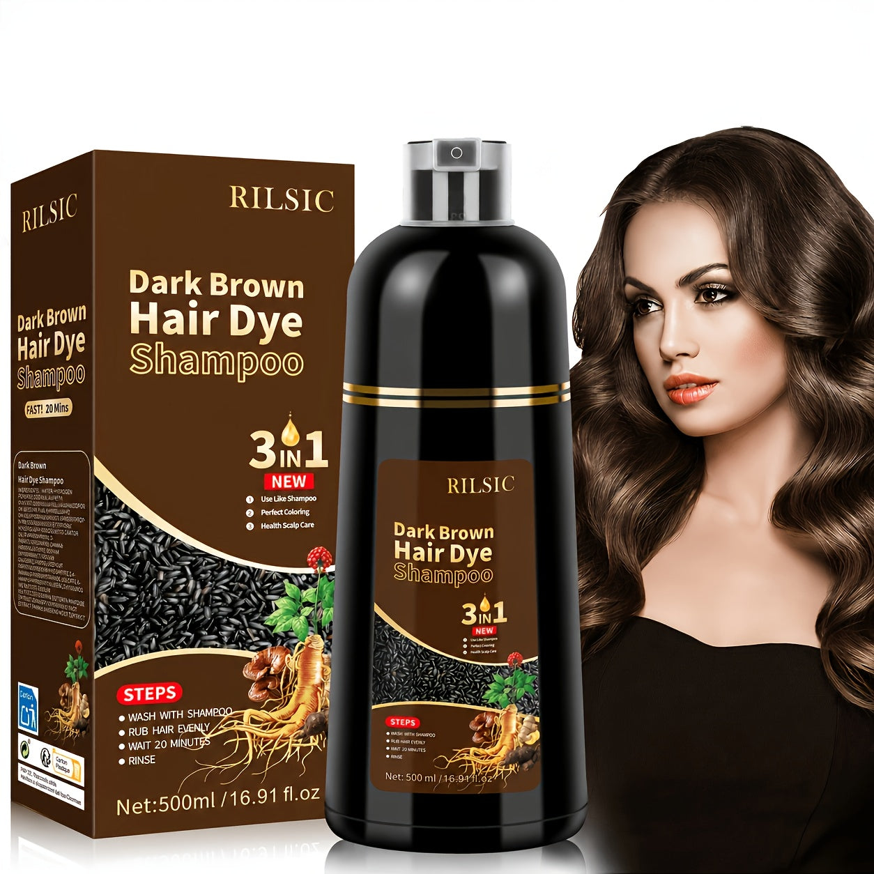 Hair Colouring Shampoo Herbal Dye 3-in-1 Instant Grey Men with 500ml - product gallery image 3