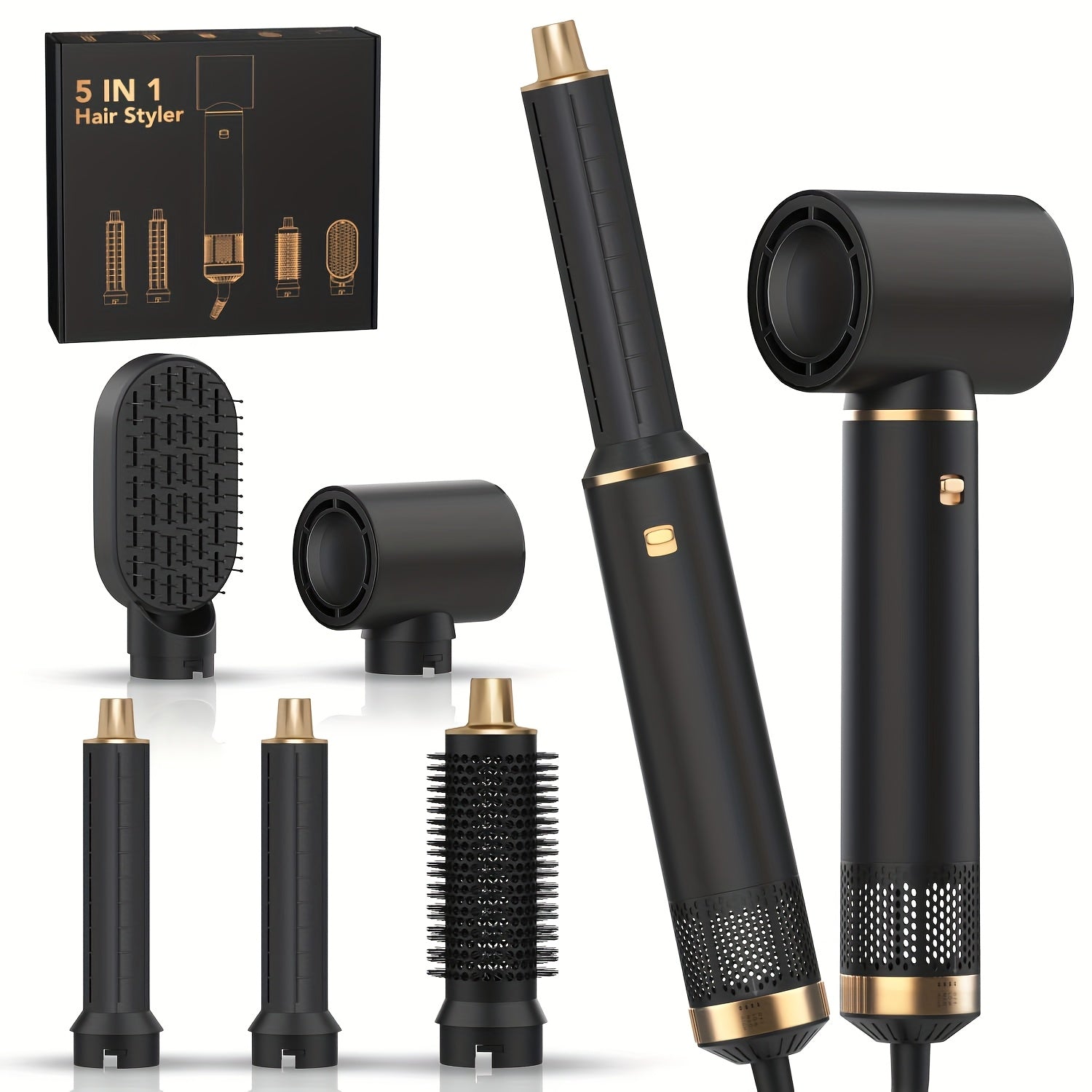 Hair Dryer Brush 5-in-1 Blow Detachable Styler Salon-Quality - Black option