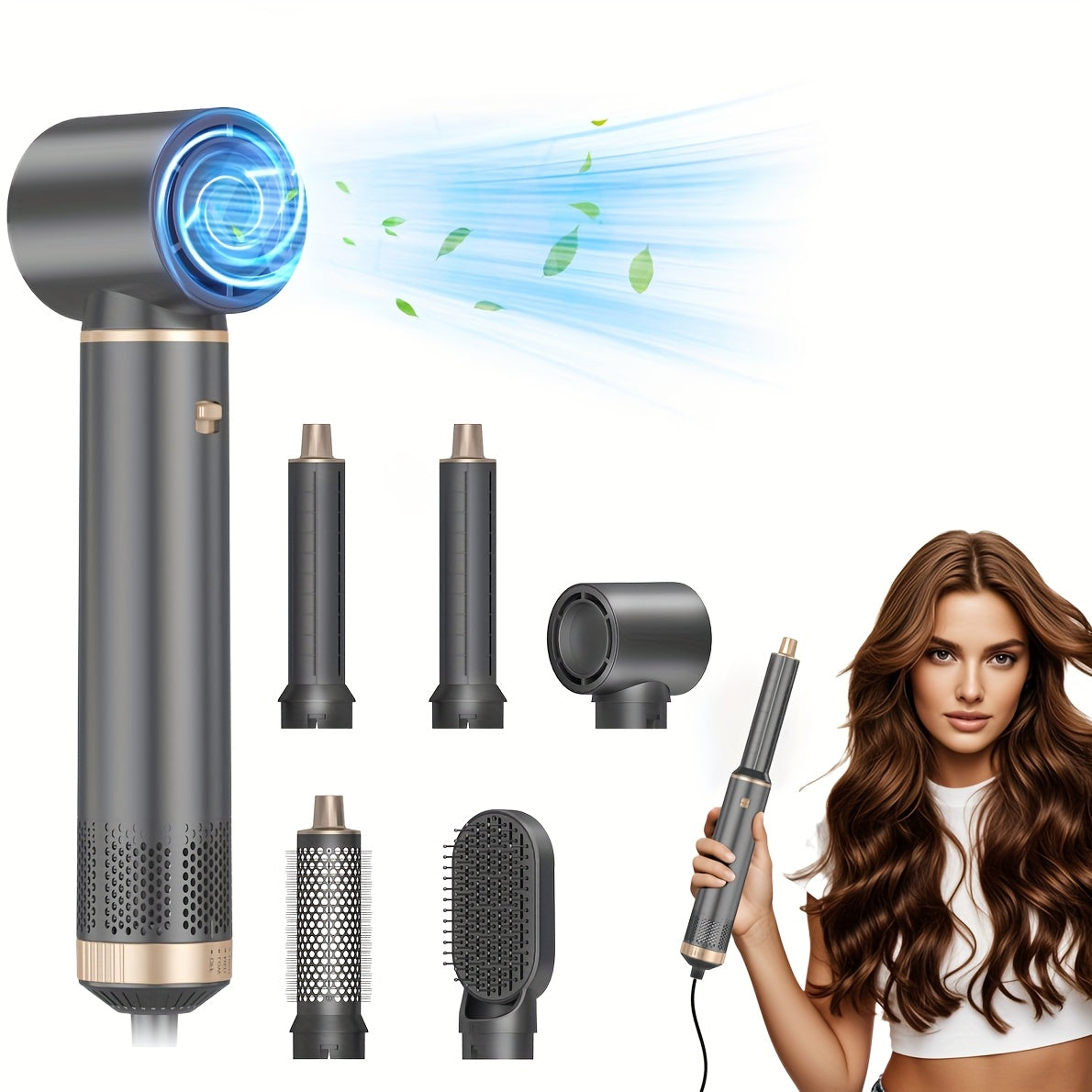 Hair Dryer Brush 5-in-1 Blow Detachable Styler Salon-Quality - Grey option