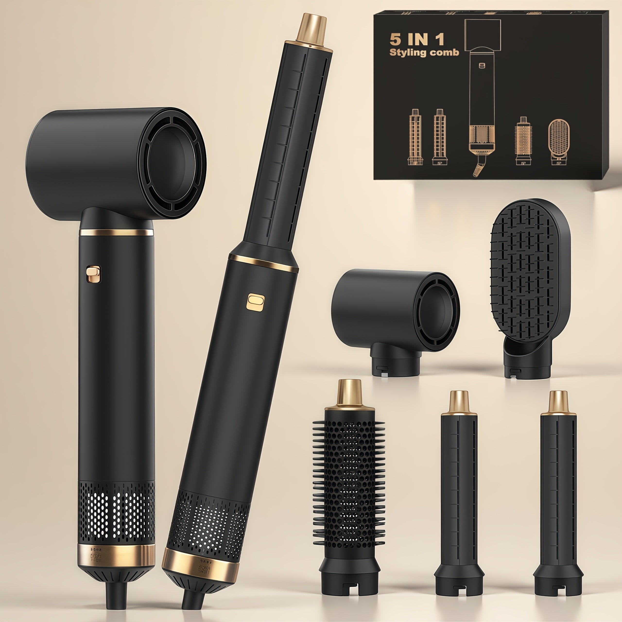 Hair Dryer Brush 5-in-1 Blow Detachable Styler Salon-Quality