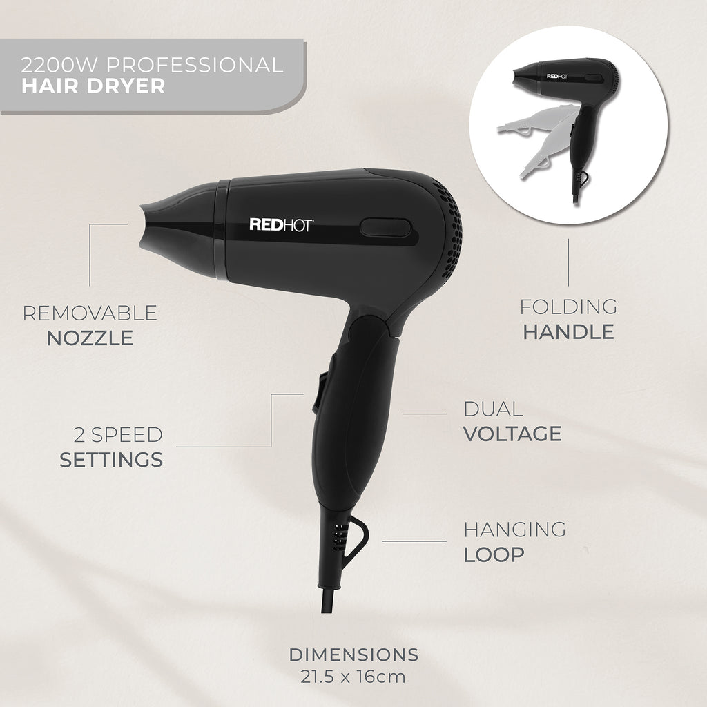 Hair Dryer Red Hot 1200W Travel Folding Handle with Foldable - product gallery image 10