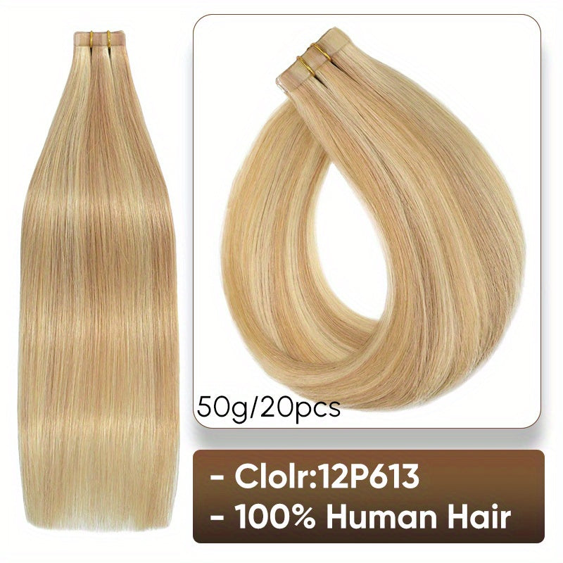 Hair Extension Brazilian Tape-In Human Extensions Density with 50g, 20pcs - 12P613#, 50.8cm option