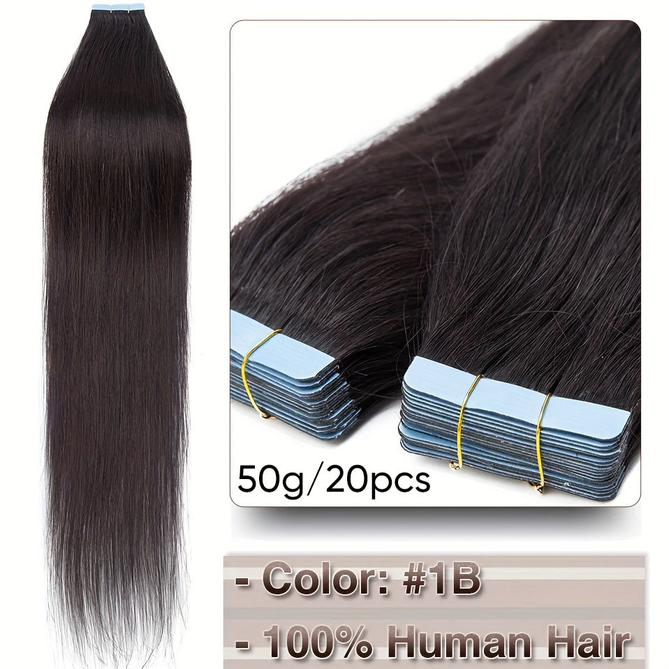Hair Extension Brazilian Tape-In Human Extensions Density with 50g, 20pcs - 1B#, 40.64cm option