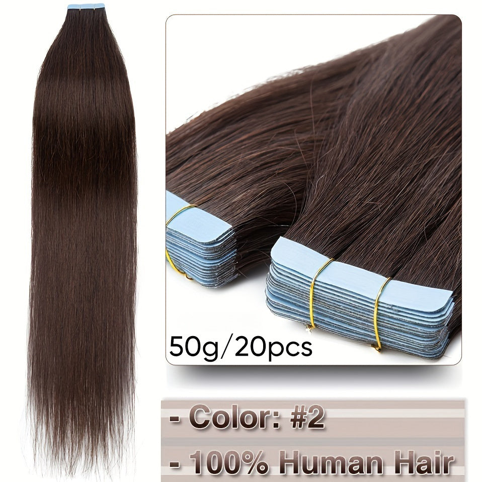 Hair Extension Brazilian Tape-In Human Extensions Density with 50g, 20pcs - 2#, 45.72cm option