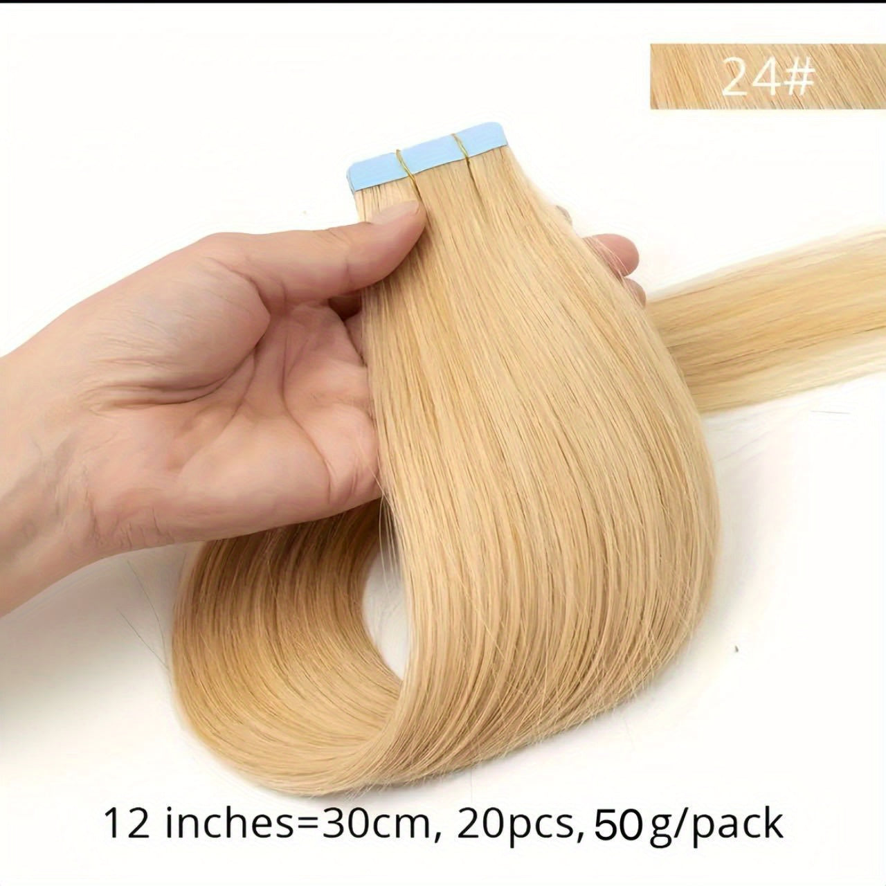 Hair Extension Brazilian Tape-In Human Extensions Density with 50g, 20pcs - 24#, 40.64cm option