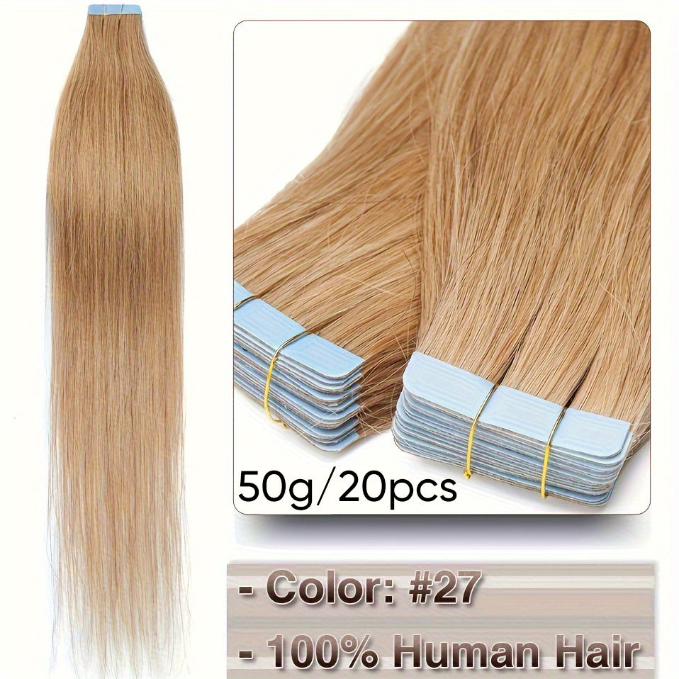 Hair Extension Brazilian Tape-In Human Extensions Density with 50g, 20pcs - 27#, 50.8cm option
