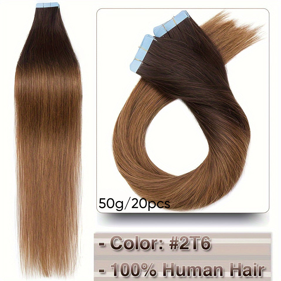 Hair Extension Brazilian Tape-In Human Extensions Density with 50g, 20pcs - 2T6#, 45.72cm option