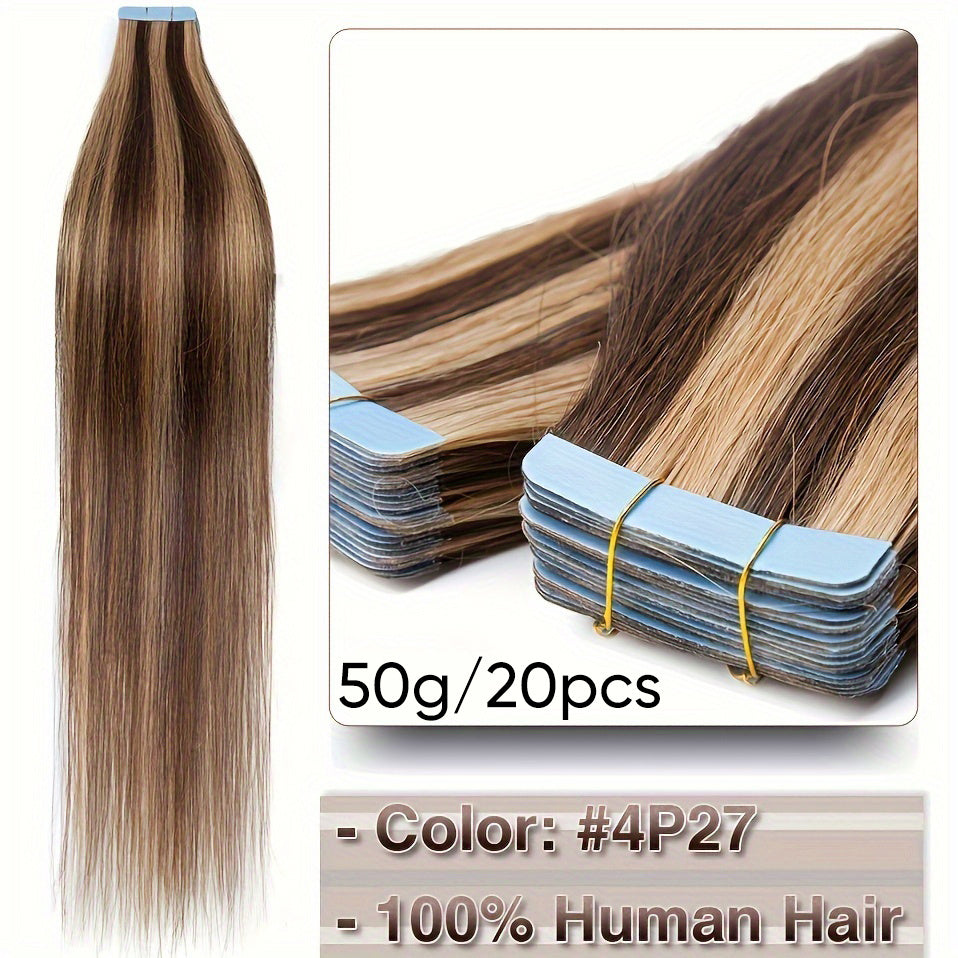 Hair Extension Brazilian Tape-In Human Extensions Density with 50g, 20pcs - 4P27#, 66.04cm option