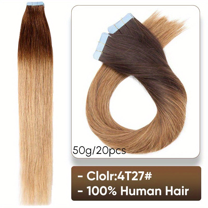 Hair Extension Brazilian Tape-In Human Extensions Density with 50g, 20pcs - 4T27#, 66.04cm option