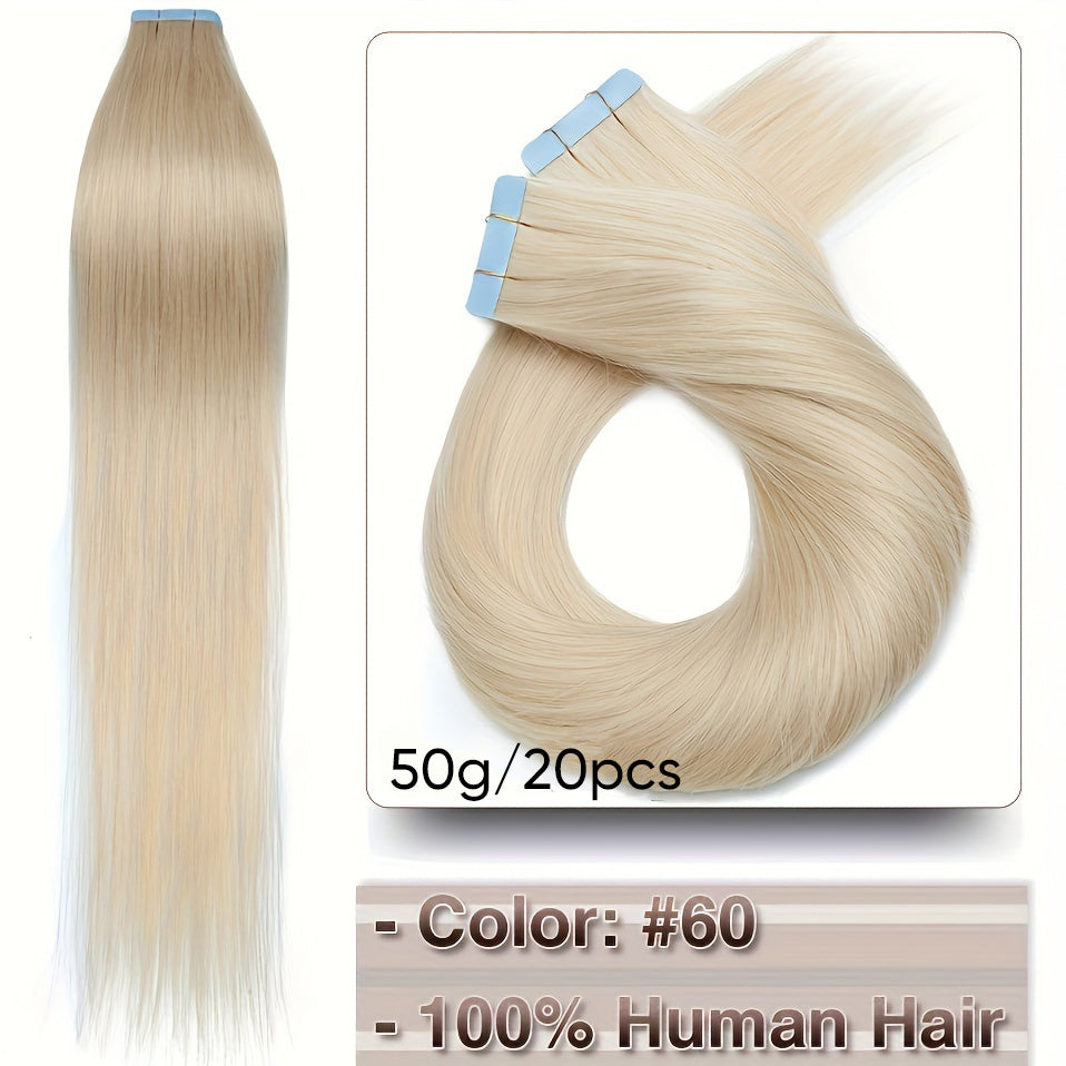 Hair Extension Brazilian Tape-In Human Extensions Density with 50g, 20pcs - 60#, 66.04cm option