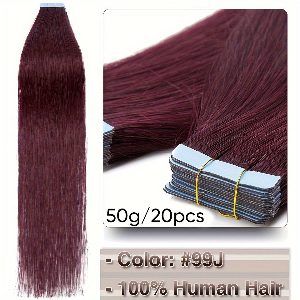 Hair Extension Brazilian Tape-In Human Extensions Density with 50g, 20pcs - 99J#, 40.64cm option