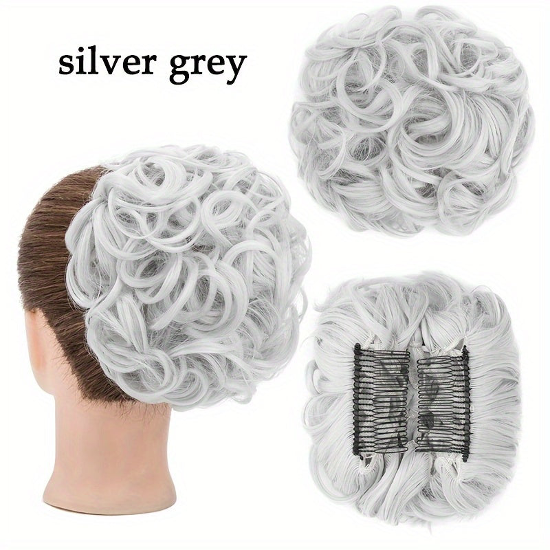 Hair Extension Clip-In Ponytail Scrunchie Curly Bun Hairpiece with 15.24cm - Silvery Grey, 15.24cm option