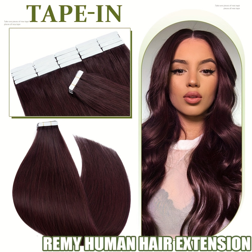 Hair Extension Tape In Human Extensions 20pcs Remy with 50g - #99J, 35.56cm option