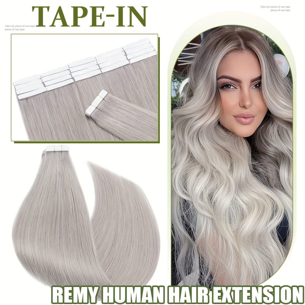 Hair Extension Tape In Human Extensions 20pcs Remy with 50g - #GREY, 35.56cm option