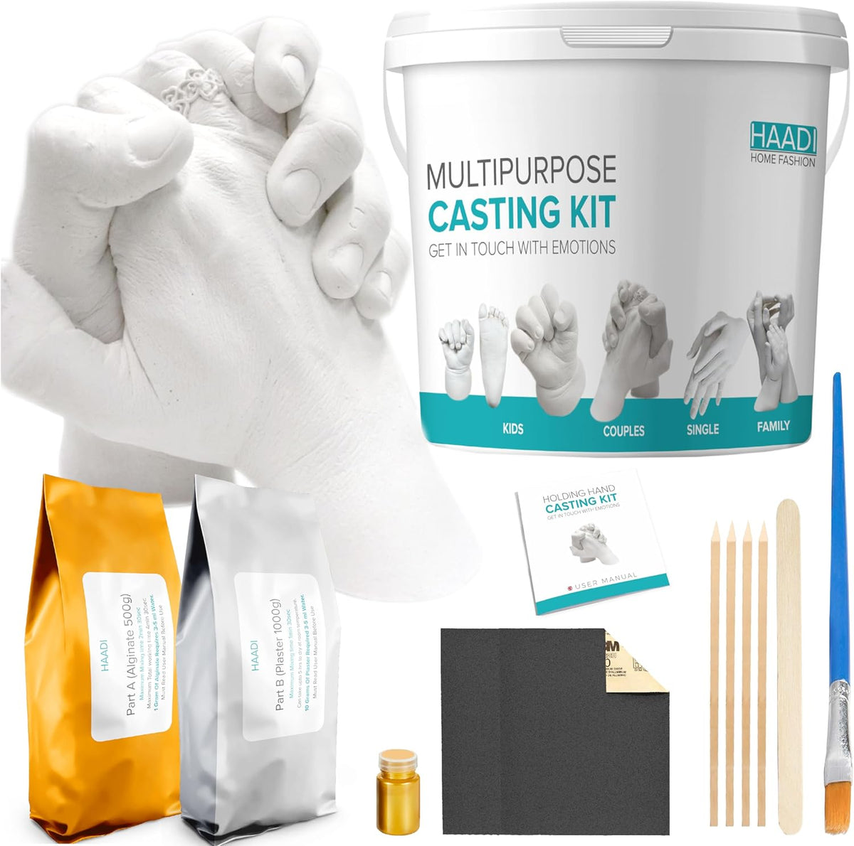Hand Casting Kit with Bamboo, Pack of 1, Couples 3D Keepsake Moulding Alginate Plaster - product gallery image 8