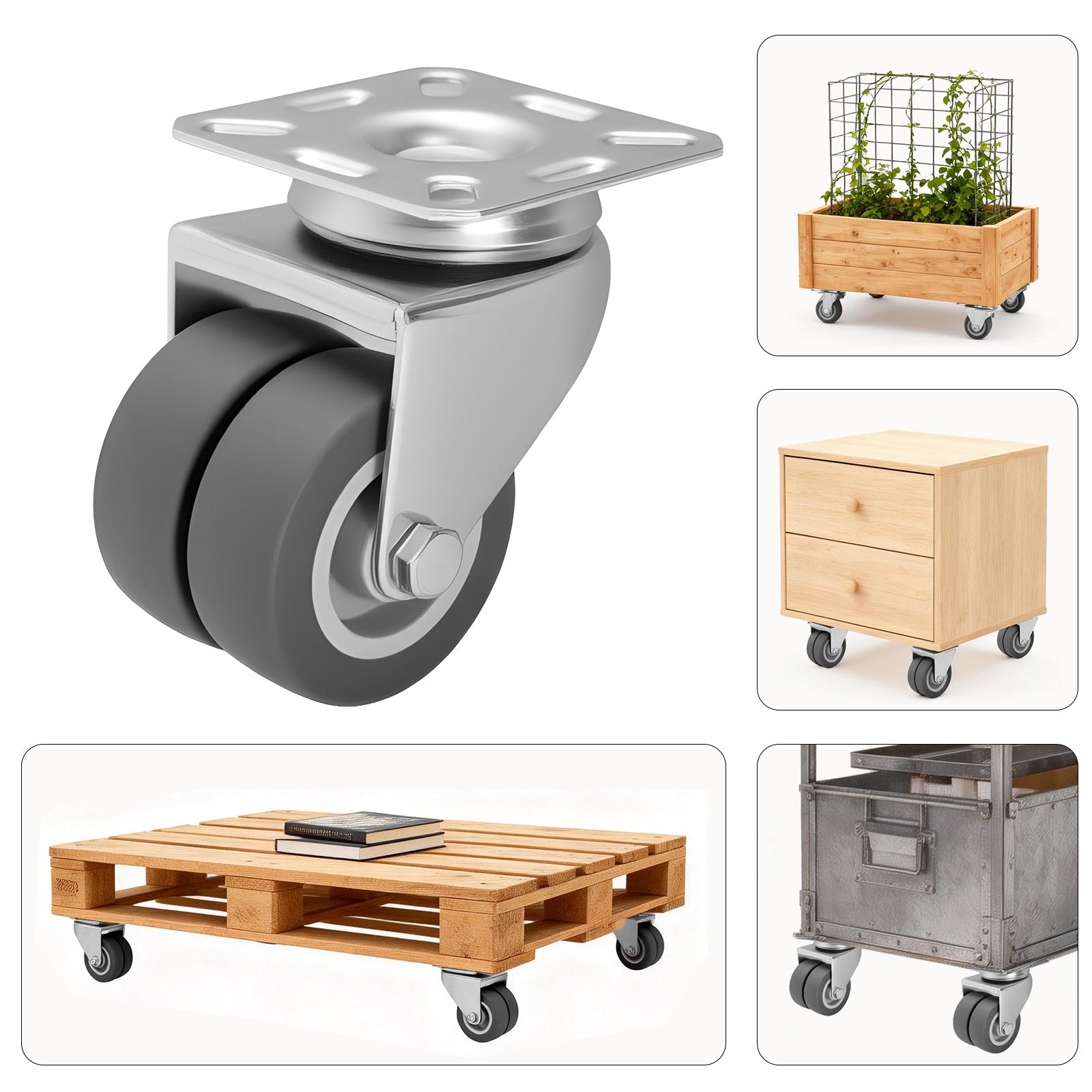 Hand Truck Trolley with Wheels, Lockable, 5.08 cm, Metal, 4pcs