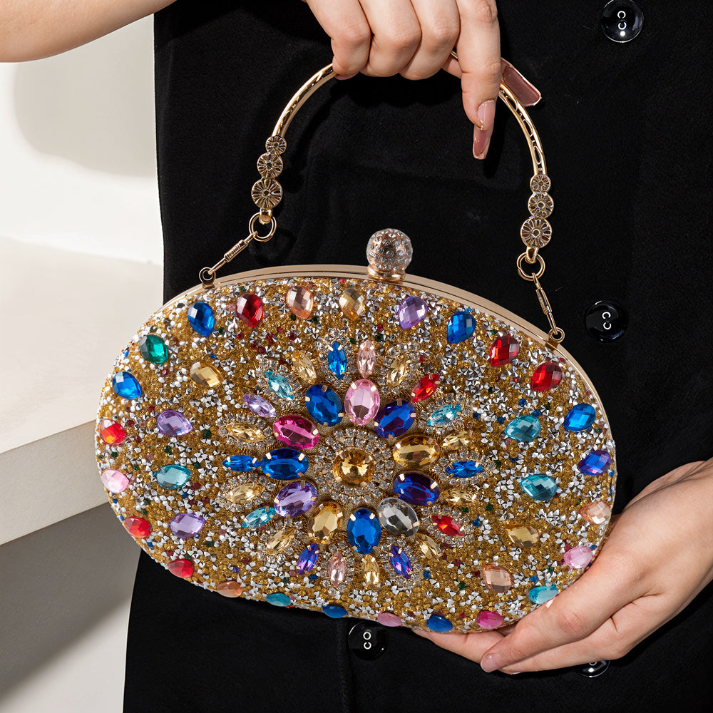 Handbag Crystal Evening Clutch Bag Women Sparkly with Metal - Gold option