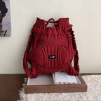 Handbag Knitted Tote Bag Women Woven Drawstring with Foldable - product gallery image 5