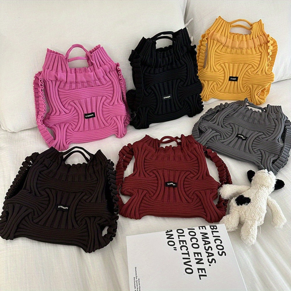 Handbag Knitted Tote Bag Women Woven Drawstring with Foldable