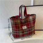 Handbag Large Capacity Plaid Tweed Shoulder Bag with Machine-Washable - product gallery image 4