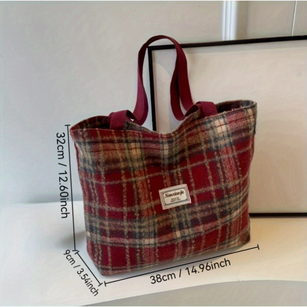 Handbag Large Capacity Plaid Tweed Shoulder Bag with Machine-Washable - product gallery image 4