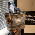 Handbag Large Capacity Plaid Tweed Shoulder Bag with Machine-Washable - product gallery image 9