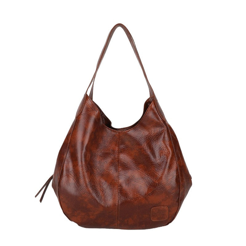Handbag Large Capacity Women Shoulder Bag PU with Leather - Brown option