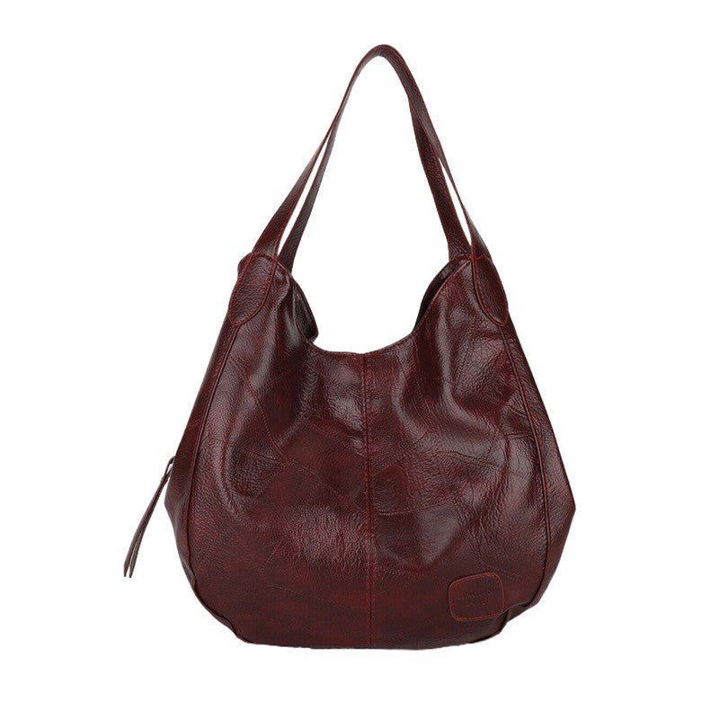 Handbag Large Capacity Women Shoulder Bag PU with Leather - Wine Red option