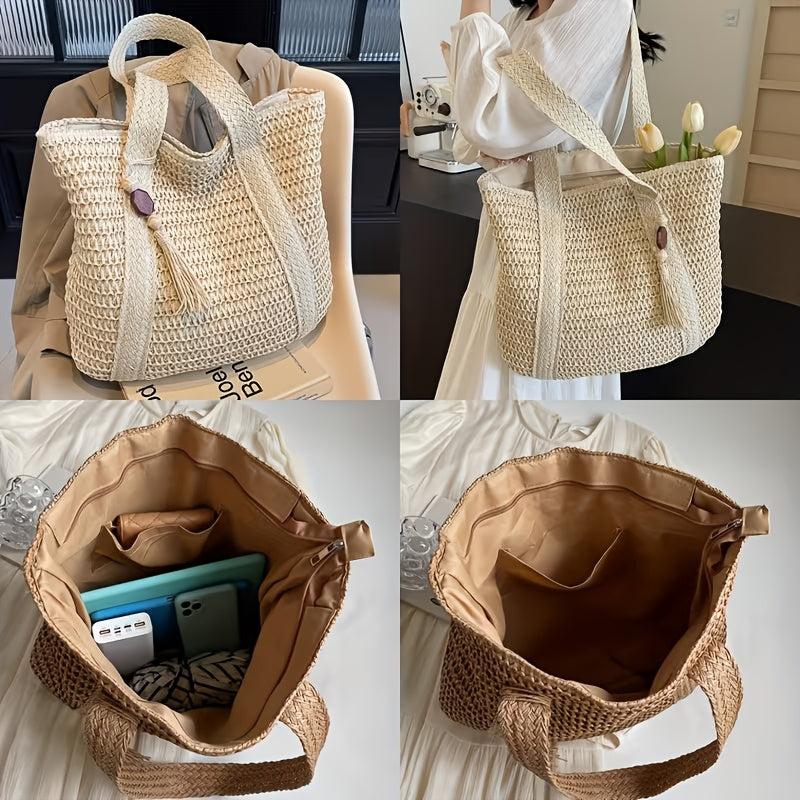 Handbag Large Capacity Woven Tote Bag Women for travel - product gallery image 4