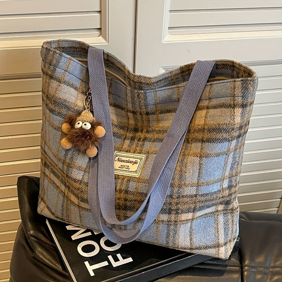 Handbag Tweed Plaid Shoulder Bag Women Spacious with Machine-Washable - product gallery image 6