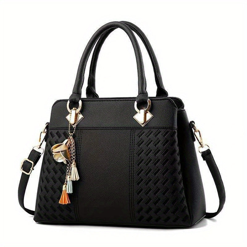 Handbag Women's PU Leather Tote Crossbody Strap for home offices - Black option