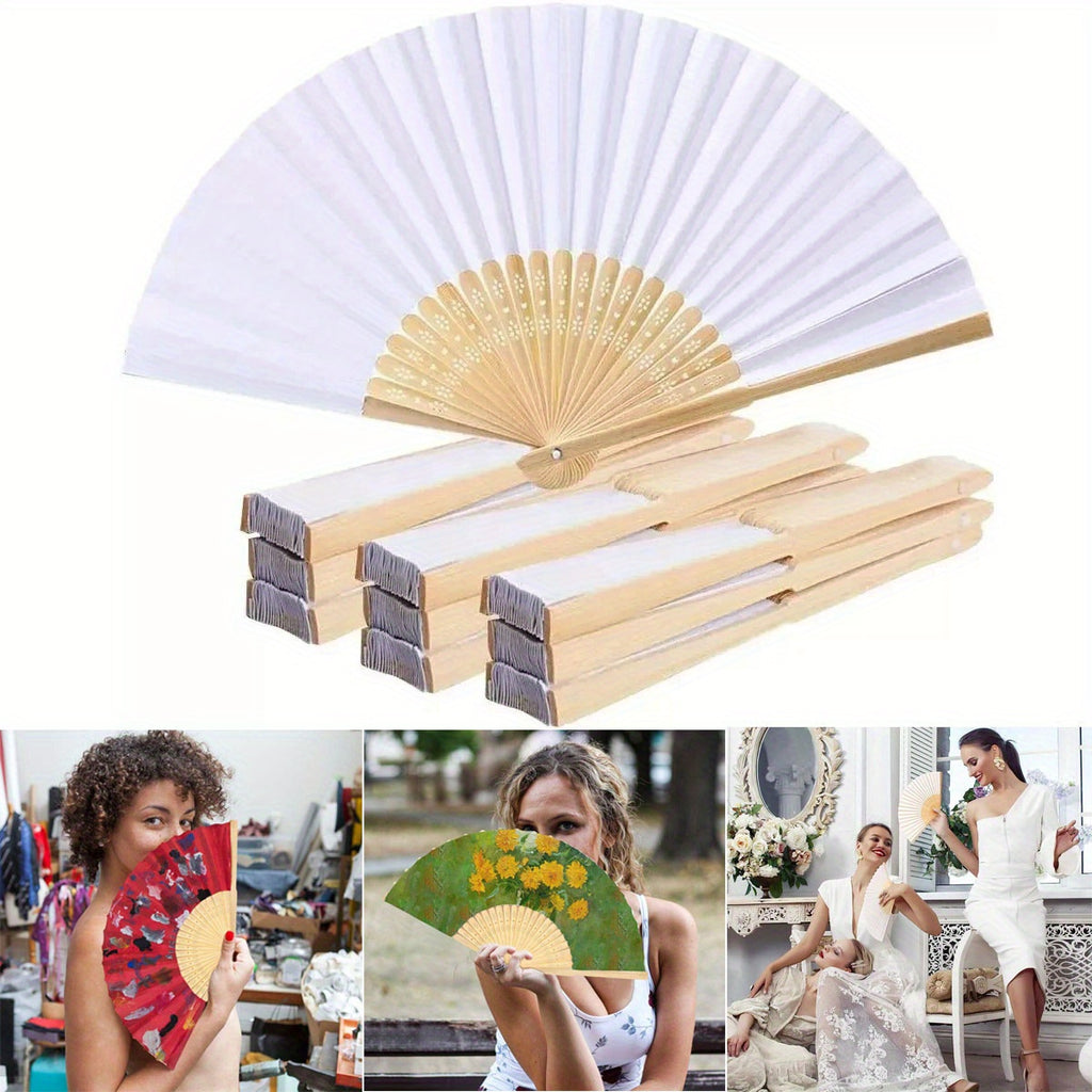 Handheld Fan White Paper Bamboo Folding Fans of with Foldable - product gallery image 2