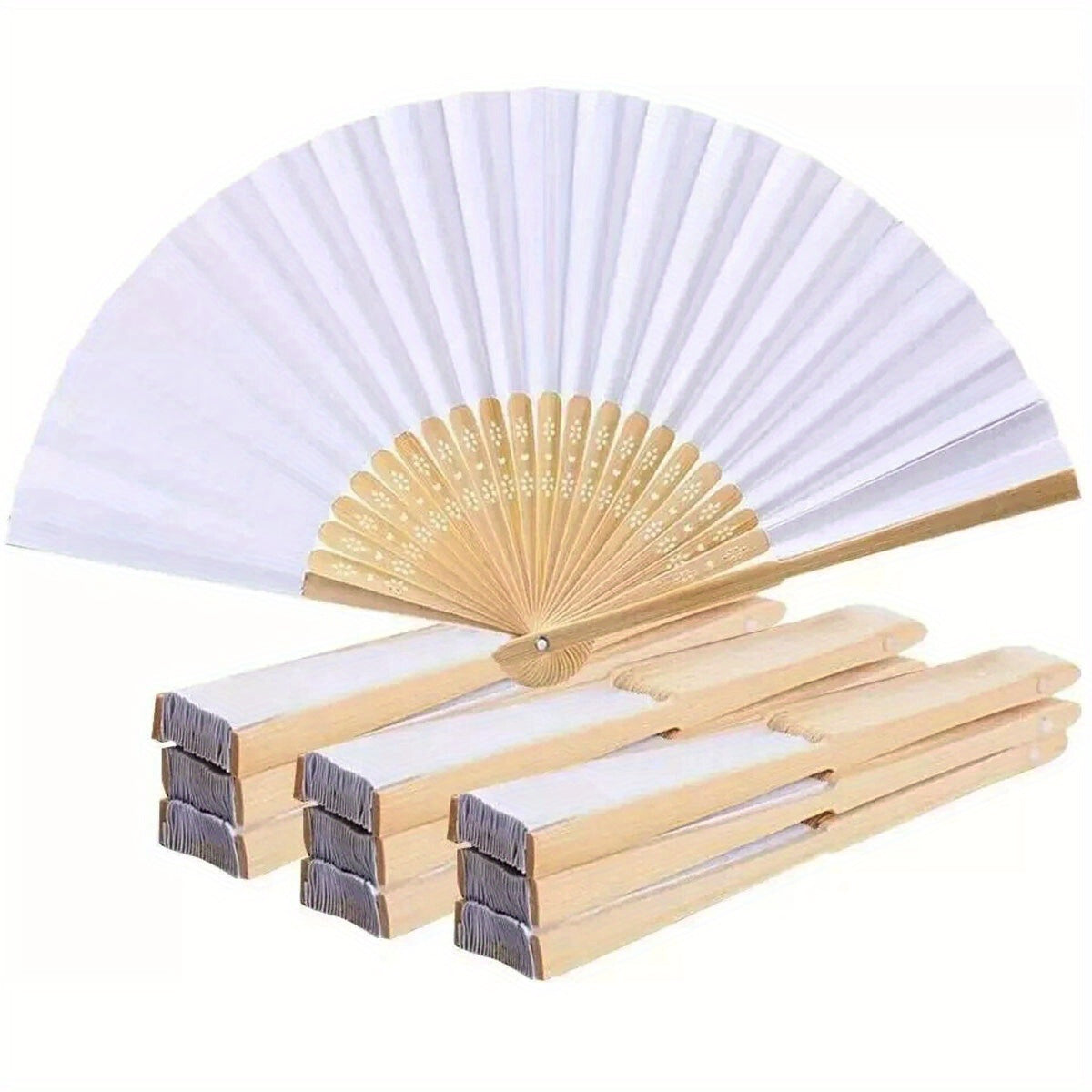 Handheld Fan White Paper Bamboo Folding Fans of with Foldable