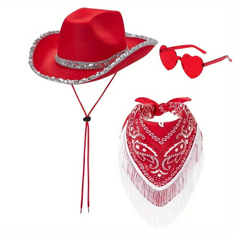 Hats & Costume Accessorie with Women Cowboy Cowgirl Hat Bandana Glasses - product gallery image 5