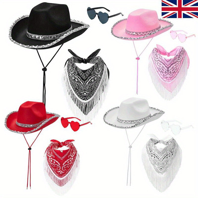 Hats & Costume Accessorie with Women Cowboy Cowgirl Hat Bandana Glasses