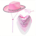 Hats & Costume Accessorie with Women Cowboy Cowgirl Hat Bandana Glasses - pink option