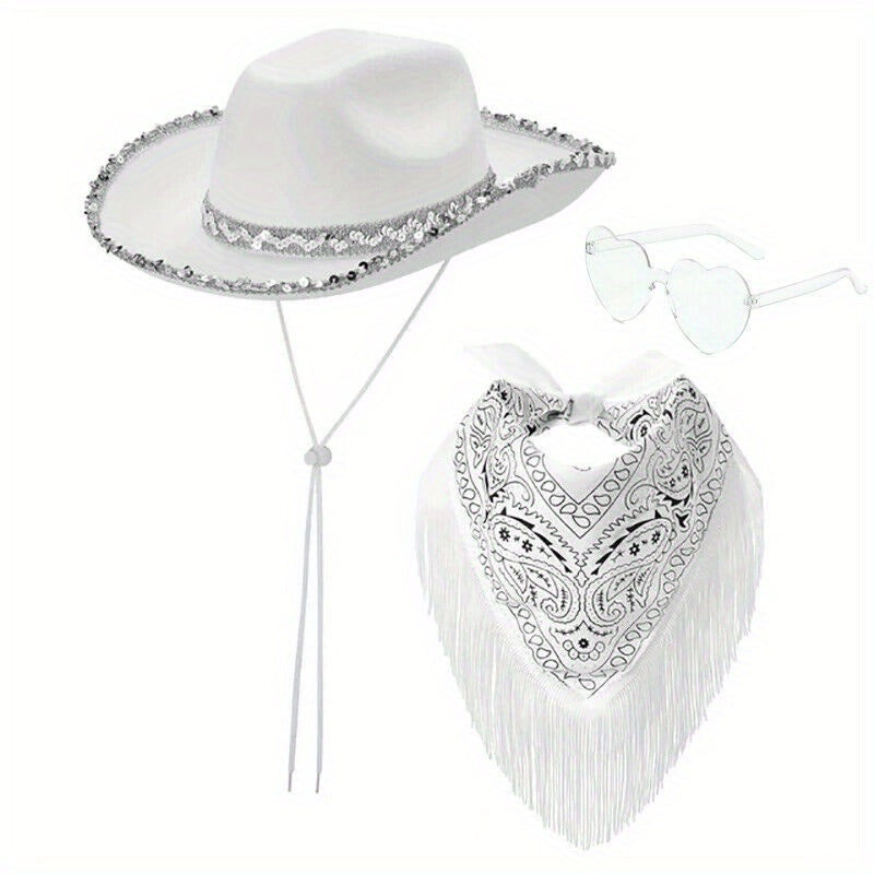 Hats & Costume Accessorie with Women Cowboy Cowgirl Hat Bandana Glasses - White option