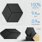 Hexagonal Soundproof Self-adhesive Board with 12pcs, Self-adhesive of 12pcs, Black