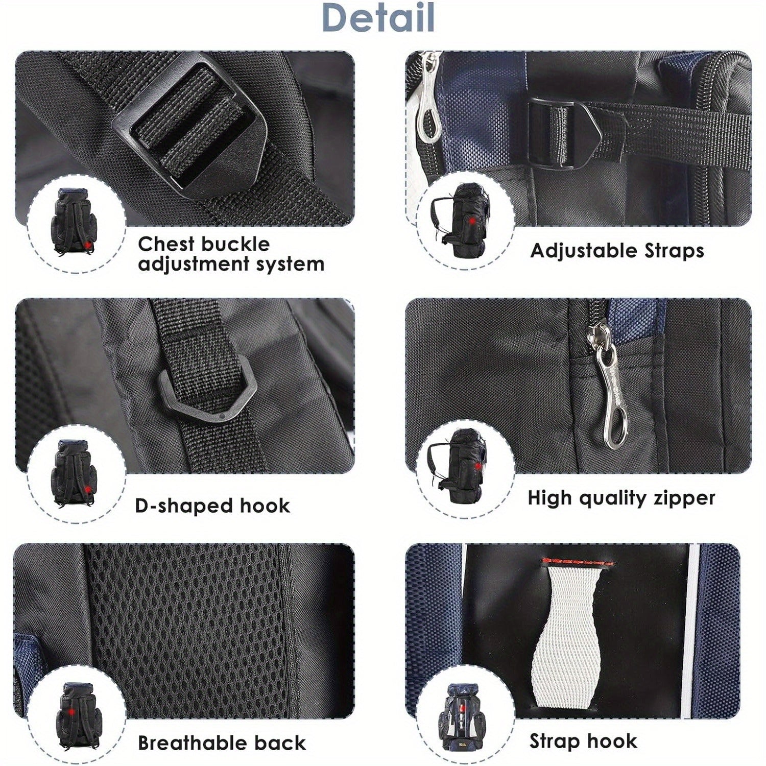 Hiking Backpack with Waterproof, Camping Travel Rucksack Large Capacity Nylon - product gallery image 3
