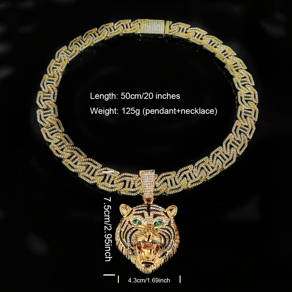 Hip Hop Necklace Tiger Head Pendant Cuban Link Men with Metal, Pendant+Necklace(50.8cm) - product gallery image 2