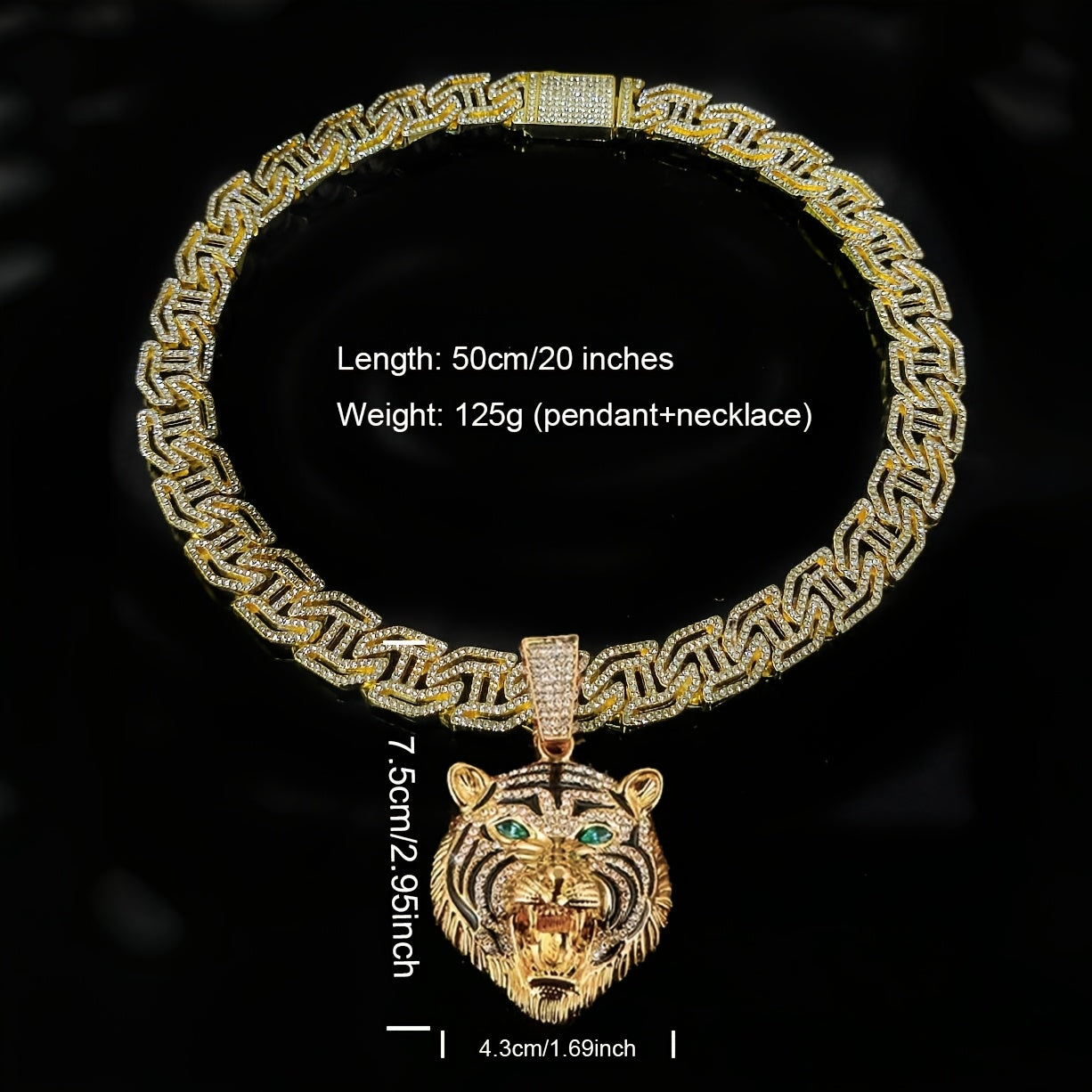 Hip Hop Necklace Tiger Head Pendant Cuban Link Men with Metal, Pendant+Necklace(50.8cm) - product gallery image 2
