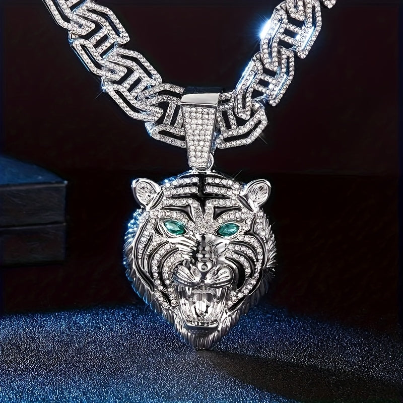 Hip Hop Necklace Tiger Head Pendant Cuban Link Men with Metal, Pendant+Necklace(50.8cm) - product gallery image 5