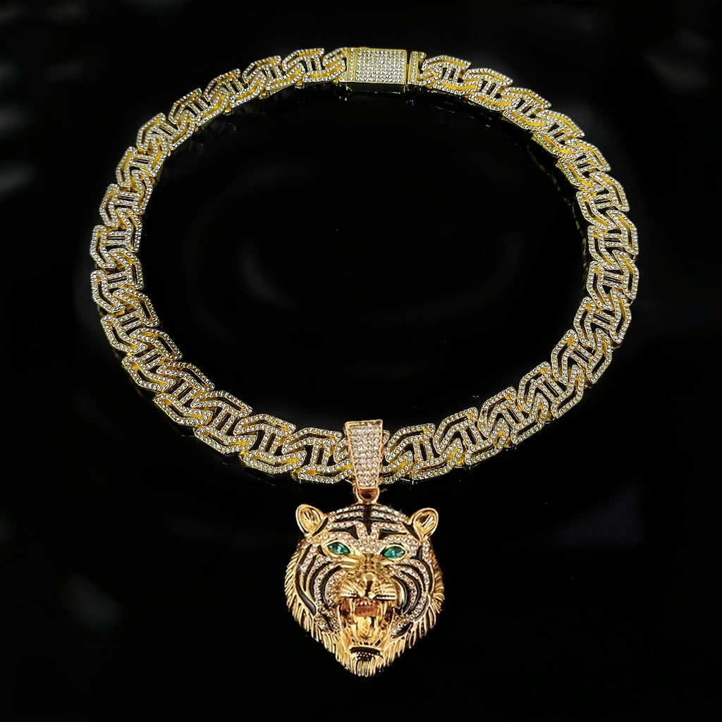 Hip Hop Necklace Tiger Head Pendant Cuban Link Men with Metal, Pendant+Necklace(50.8cm) - product gallery image 6